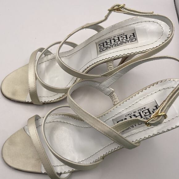 GIANFRANCO FERRE Size 7 Satin Strappy High Heels Leather White Open Toe Sandals - Picture 6 of 7